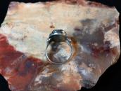 Vintage Zuni Carved Turquoise In Leaf Bezel Ring  c.1960～