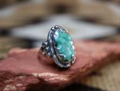 Vintage Zuni Carved Turquoise In Leaf Bezel Ring  c.1960～