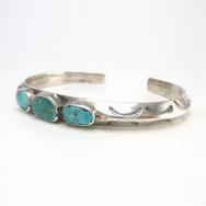Atq Navajo Stamped Triangle Wire Cuff w/3 Turquoise c.1915～