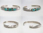 Atq Navajo Stamped Triangle Wire Cuff w/3 Turquoise c.1915～