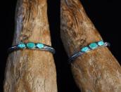 Atq Navajo Stamped Triangle Wire Cuff w/3 Turquoise c.1915～