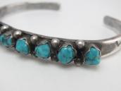 Vtg Zuni Carved Turquoise Row Narrow Cuff Bracelet  c.1950
