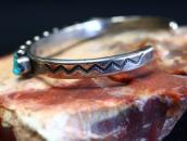 Vtg Zuni Carved Turquoise Row Narrow Cuff Bracelet  c.1950