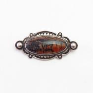 【Luke Billy Yazzie】Stamped Silver Pin w/PetrifiedWood c.1950