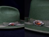 【Luke Billy Yazzie】Stamped Silver Pin w/PetrifiedWood c.1950