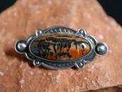 【Luke Billy Yazzie】Stamped Silver Pin w/PetrifiedWood c.1950