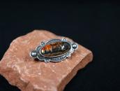 【Luke Billy Yazzie】Stamped Silver Pin w/PetrifiedWood c.1950