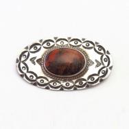 Vtg Navajo Filed & Stamped Slv Pin w/PetrifiedWood  in 1949