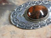 Vtg Navajo Filed & Stamped Slv Pin w/PetrifiedWood  in 1949