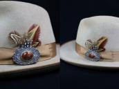 Vtg Navajo Filed & Stamped Slv Pin w/PetrifiedWood  in 1949