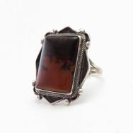 Vtg Navajo Silver Men's Ring w/Rect. PetrifiedWood  c.1940～