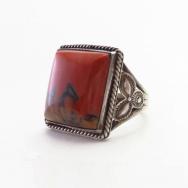 Vtg Navajo Stamped Slv Men's Ring w/Sq. PetrifiedWood c.1945