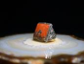 Vtg Navajo Stamped Slv Men's Ring w/Sq. PetrifiedWood c.1945