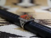 Vtg Navajo Stamped Slv Men's Ring w/Sq. PetrifiedWood c.1945