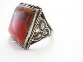 Vtg Navajo Stamped Slv Men's Ring w/Sq. PetrifiedWood c.1945