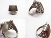 Vtg Navajo Stamped Slv Men's Ring w/Sq. PetrifiedWood c.1945