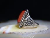 Vtg Navajo Stamped Slv Men's Ring w/Sq. PetrifiedWood c.1945