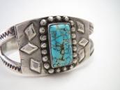 Vtg Navajo Repoused & Stamped Cuff w/Gem Turquoise  c.1945～