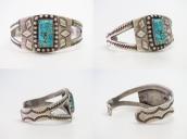 Vtg Navajo Repoused & Stamped Cuff w/Gem Turquoise  c.1945～