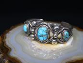 【U.S.NAVAJO 2】Stamped Ingot Slv Cuff w/Gem Turquoise c.1938～