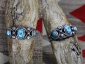 【U.S.NAVAJO 2】Stamped Ingot Slv Cuff w/Gem Turquoise c.1938～