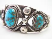 【U.S.NAVAJO 2】Stamped Ingot Slv Cuff w/Gem Turquoise c.1938～