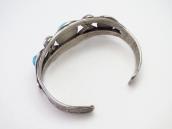 【U.S.NAVAJO 2】Stamped Ingot Slv Cuff w/Gem Turquoise c.1938～