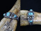 【U.S.NAVAJO 2】Stamped Ingot Slv Cuff w/Gem Turquoise c.1938～