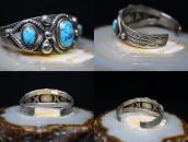 【U.S.NAVAJO 2】Stamped Ingot Slv Cuff w/Gem Turquoise c.1938～