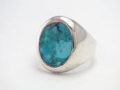 Vintage Navajo Turquoise Inlay Cast Silver Seal Ring c.1965～