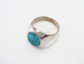 Vintage Navajo Turquoise Inlay Cast Silver Seal Ring c.1965～
