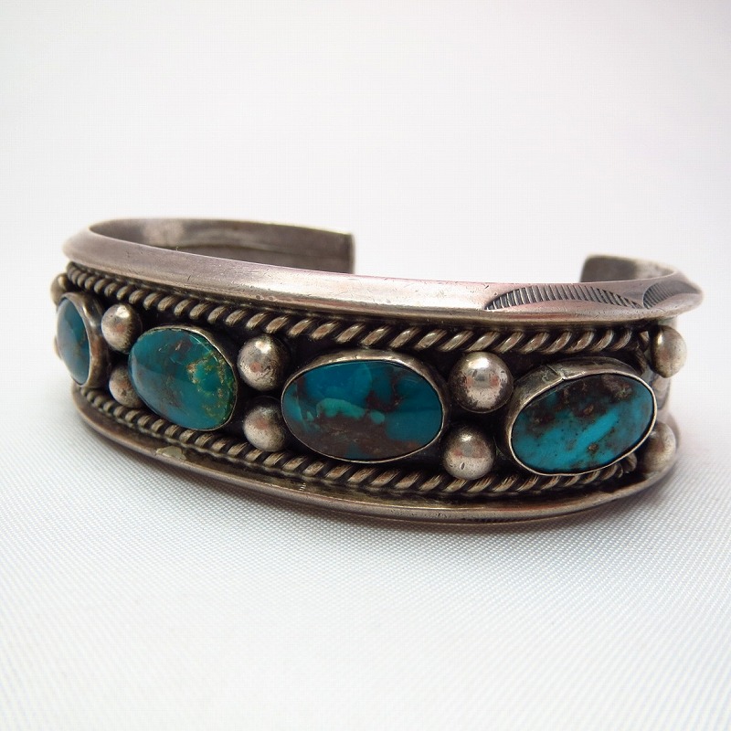 Vintage Cuff with Five Bisbee Turquoise  c.1950