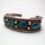 Vintage Cuff with Five Bisbee Turquoise  c.1950