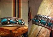 Vintage Cuff with Five Bisbee Turquoise  c.1950