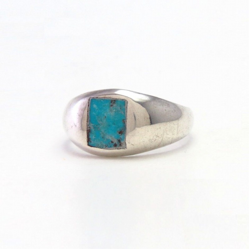Vtg Navajo Sq. Turquoise Inlay Casted Slv Dome Ring c.1965～