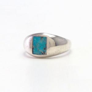 Vtg Navajo Sq. Turquoise Inlay Casted Slv Dome Ring c.1965～