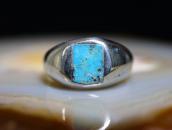 Vtg Navajo Sq. Turquoise Inlay Casted Slv Dome Ring c.1965～