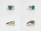 Vtg Navajo Sq. Turquoise Inlay Casted Slv Dome Ring c.1965～
