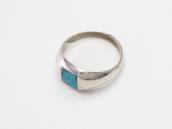 Vtg Navajo Sq. Turquoise Inlay Casted Slv Dome Ring c.1965～