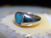 Vtg Navajo Sq. Turquoise Inlay Casted Slv Dome Ring c.1965～