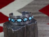 【Frank Patania】7 Persian Turquoise Row Cuff Bracelet  c.1950