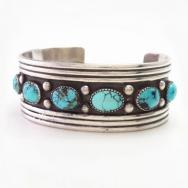 【Frank Patania】7 Persian Turquoise Row Cuff Bracelet  c.1950