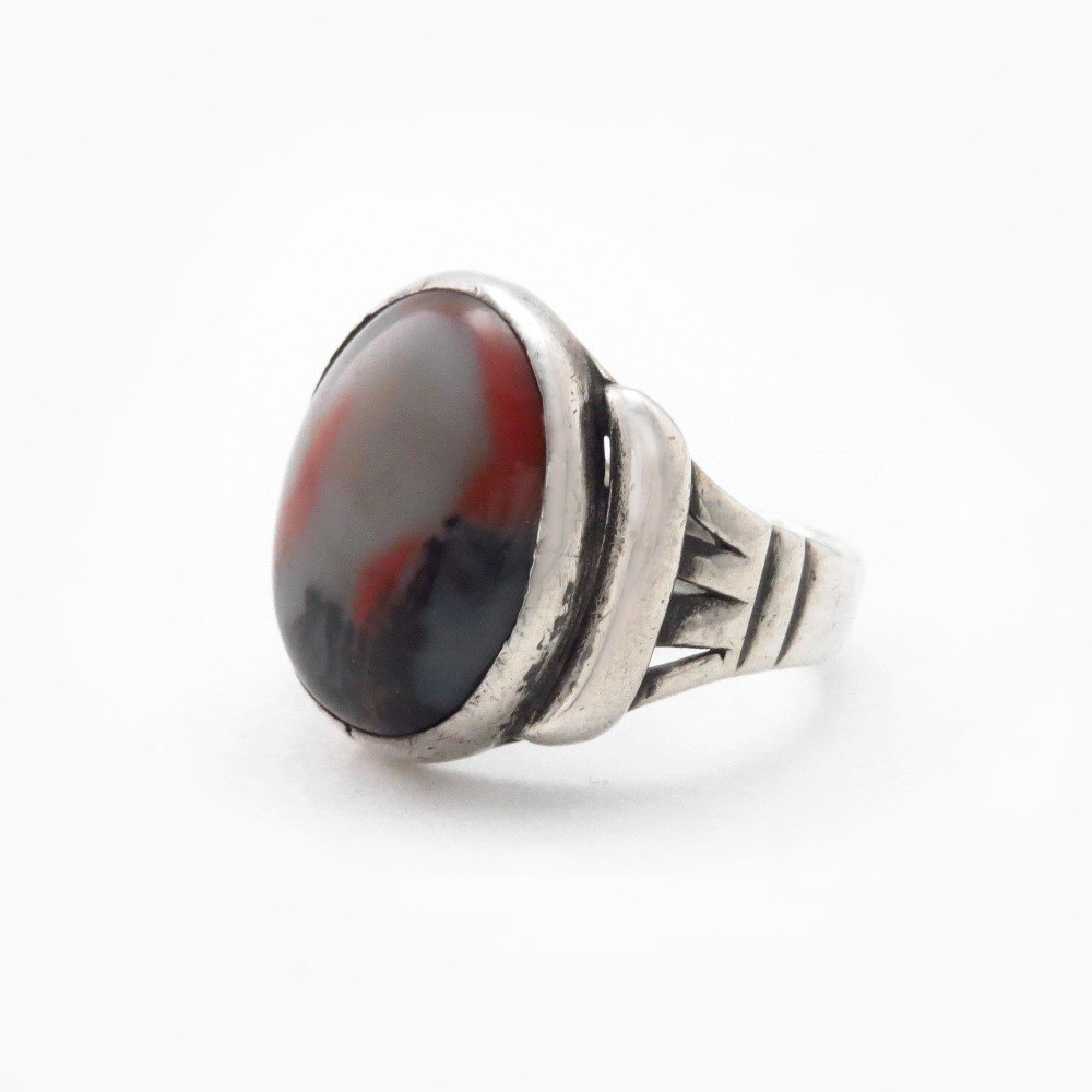 Antique Navajo SplitShank Worn Ring w/PetrifiedWood c.1945～