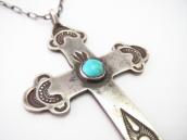 Antique Navajo Deep Stamped Silver Cross Fob Necklace c.1925