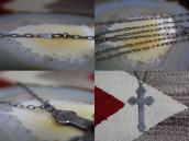 Antique Navajo Deep Stamped Silver Cross Fob Necklace c.1925
