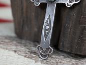 Antique Navajo Deep Stamped Silver Cross Fob Necklace c.1925