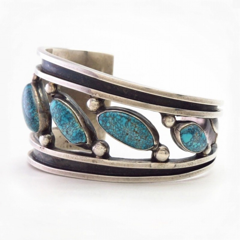 Vtg Navajo High Grade #8 Turquoise Row Cuff Bracelet c.1960～