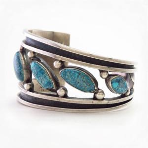 Vtg Navajo High Grade #8 Turquoise Row Cuff Bracelet c.1960～