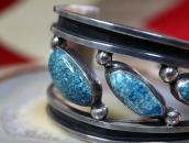 Vtg Navajo High Grade #8 Turquoise Row Cuff Bracelet c.1960～