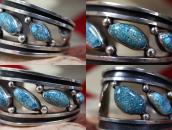 Vtg Navajo High Grade #8 Turquoise Row Cuff Bracelet c.1960～